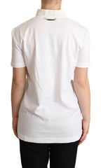 Dolce & Gabbana White Cotton Silk Blend Ascot Collar T-shirt -   -  Dolce & Gabbana.