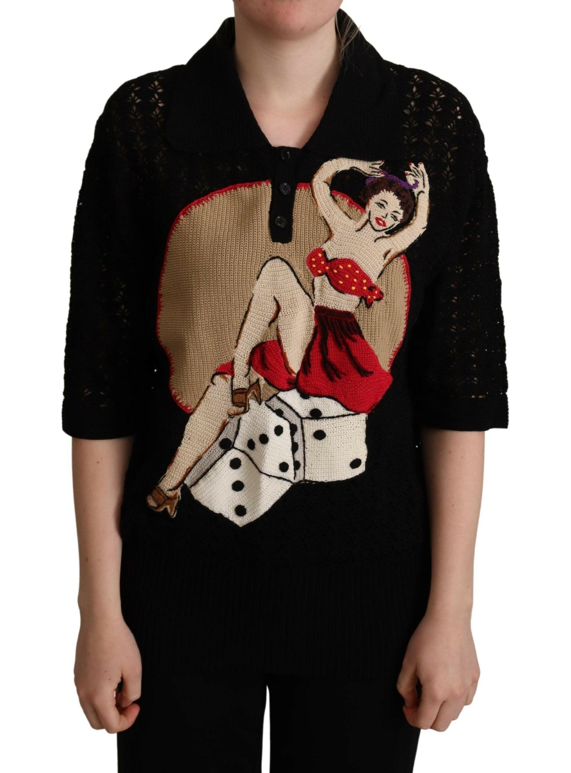 Dolce & Gabbana Black Embroidered Knitted Cotton Sweater - - Dolce & Gabbana.