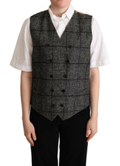 Dolce & Gabbana Gray Wool Leopard Print Waistcoat Vest - - Dolce & Gabbana.