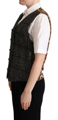 Dolce & Gabbana Gray Wool Leopard Print Waistcoat Vest - - Dolce & Gabbana.
