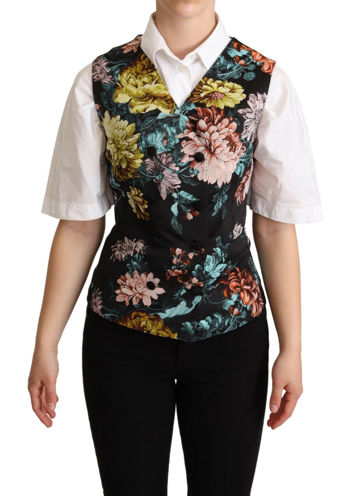Dolce & Gabbana Black Jacquard Floral Waistcoat Vest -   -  Dolce & Gabbana.