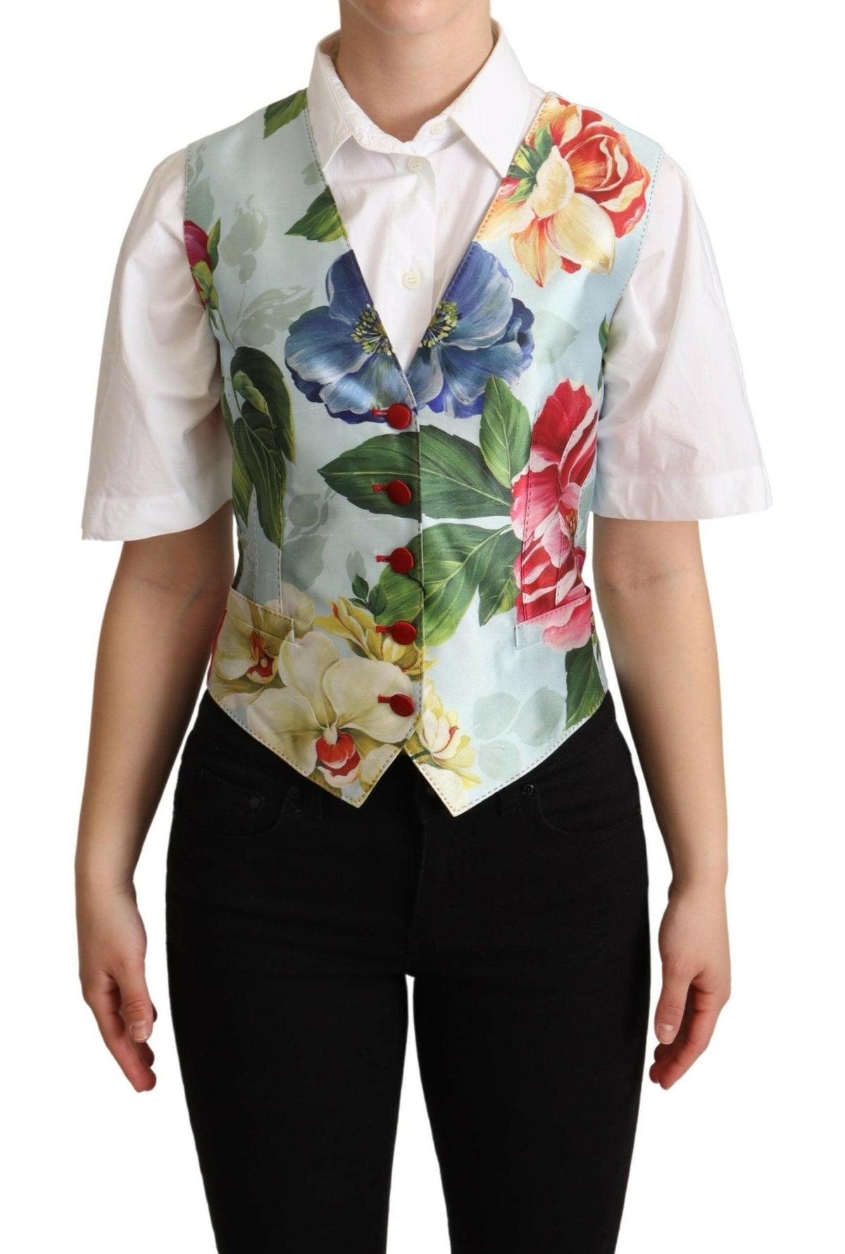 Dolce & Gabbana Mint Green Floral Silk Waistcoat Vest -   -  Dolce & Gabbana.