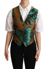 Dolce & Gabbana Green Jacquard Leaf Gold Waistcoat Vest -   -  Dolce & Gabbana.