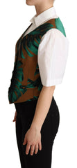 Dolce & Gabbana Green Jacquard Leaf Gold Waistcoat Vest -   -  Dolce & Gabbana.