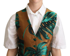Dolce & Gabbana Green Jacquard Leaf Gold Waistcoat Vest -   -  Dolce & Gabbana.