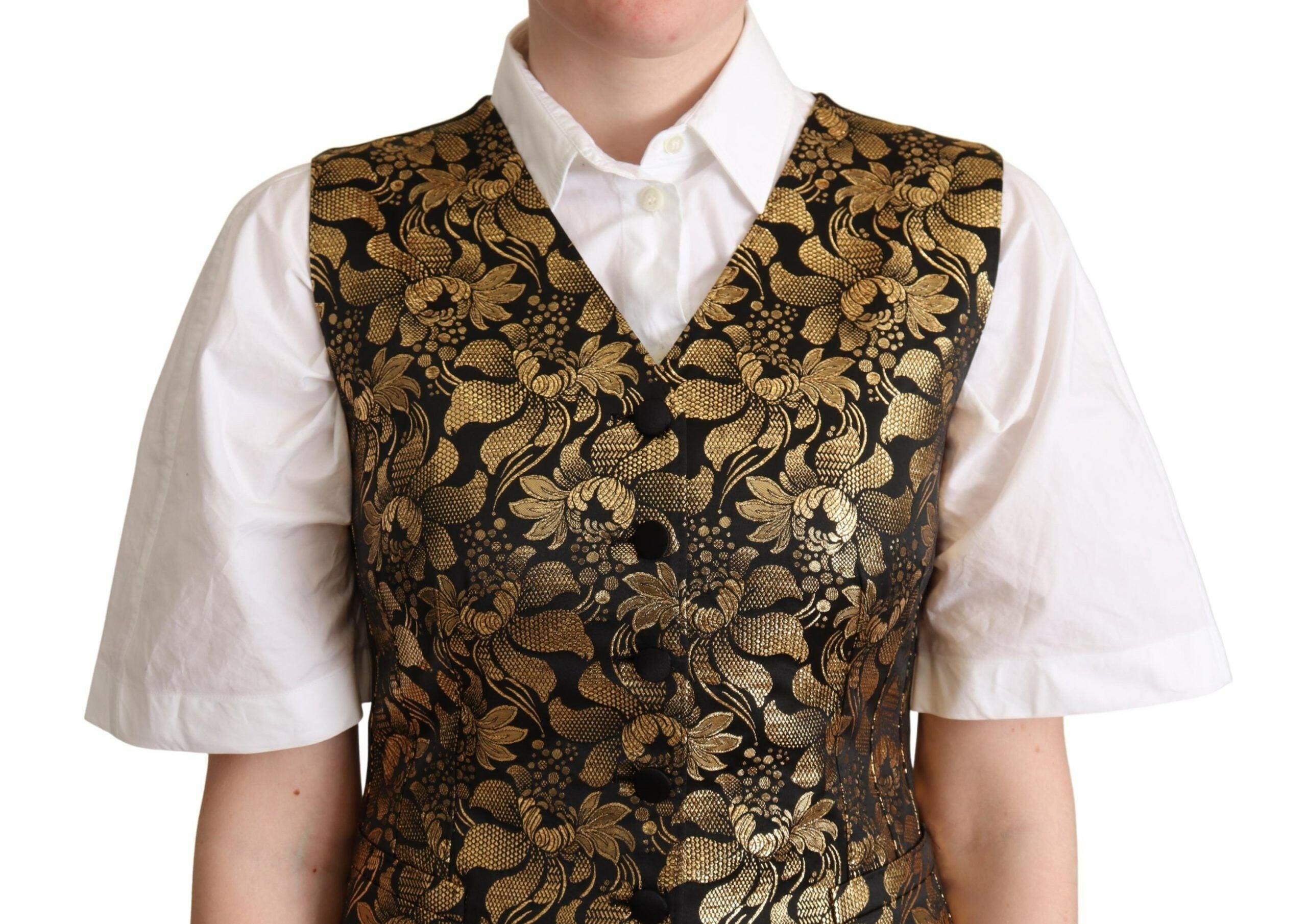 Dolce & Gabbana Black Gold Jacquard Silk Waistcoat Vest -   -  Dolce & Gabbana. Dolce & Gabbana Black Gold Jacquard Silk Waistcoat Vest -   -  Dolce & Gabbana.