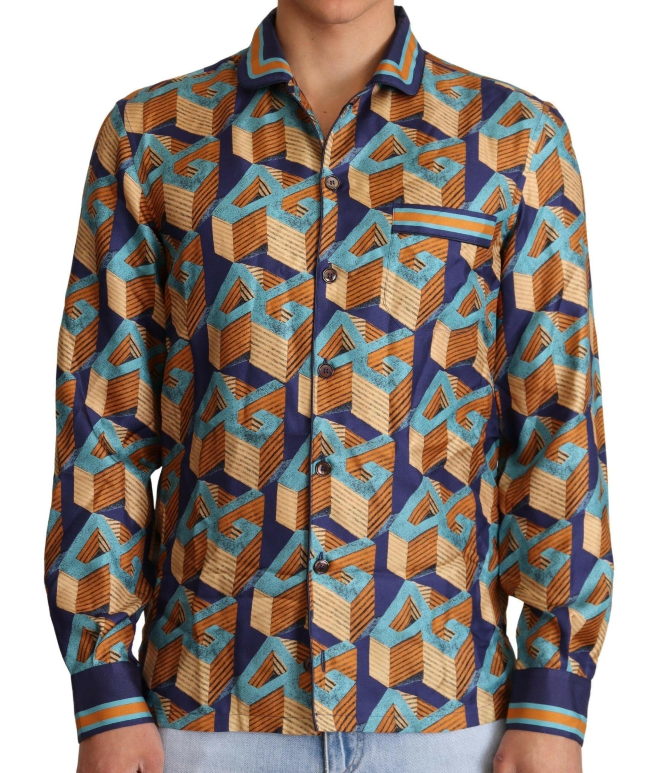 Dolce & Gabbana Multicolor DG Logo Silk Mens Top Shirt -   -  Dolce & Gabbana.