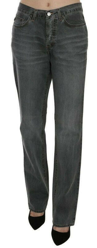Just Cavalli Gray Washed Mid Waist Straight Denim Pants Jeans - - Just Cavalli.
