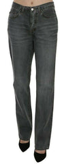 Just Cavalli Gray Washed Mid Waist Straight Denim Pants Jeans - - Just Cavalli.