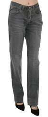 Just Cavalli Gray Washed Mid Waist Straight Denim Pants Jeans - - Just Cavalli.