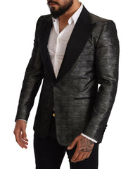 Dolce & Gabbana Gray Metallic Black Slim Tuxedo Blazer -   -  Dolce & Gabbana.