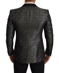 Dolce & Gabbana Gray Metallic Black Slim Tuxedo Blazer -   -  Dolce & Gabbana.
