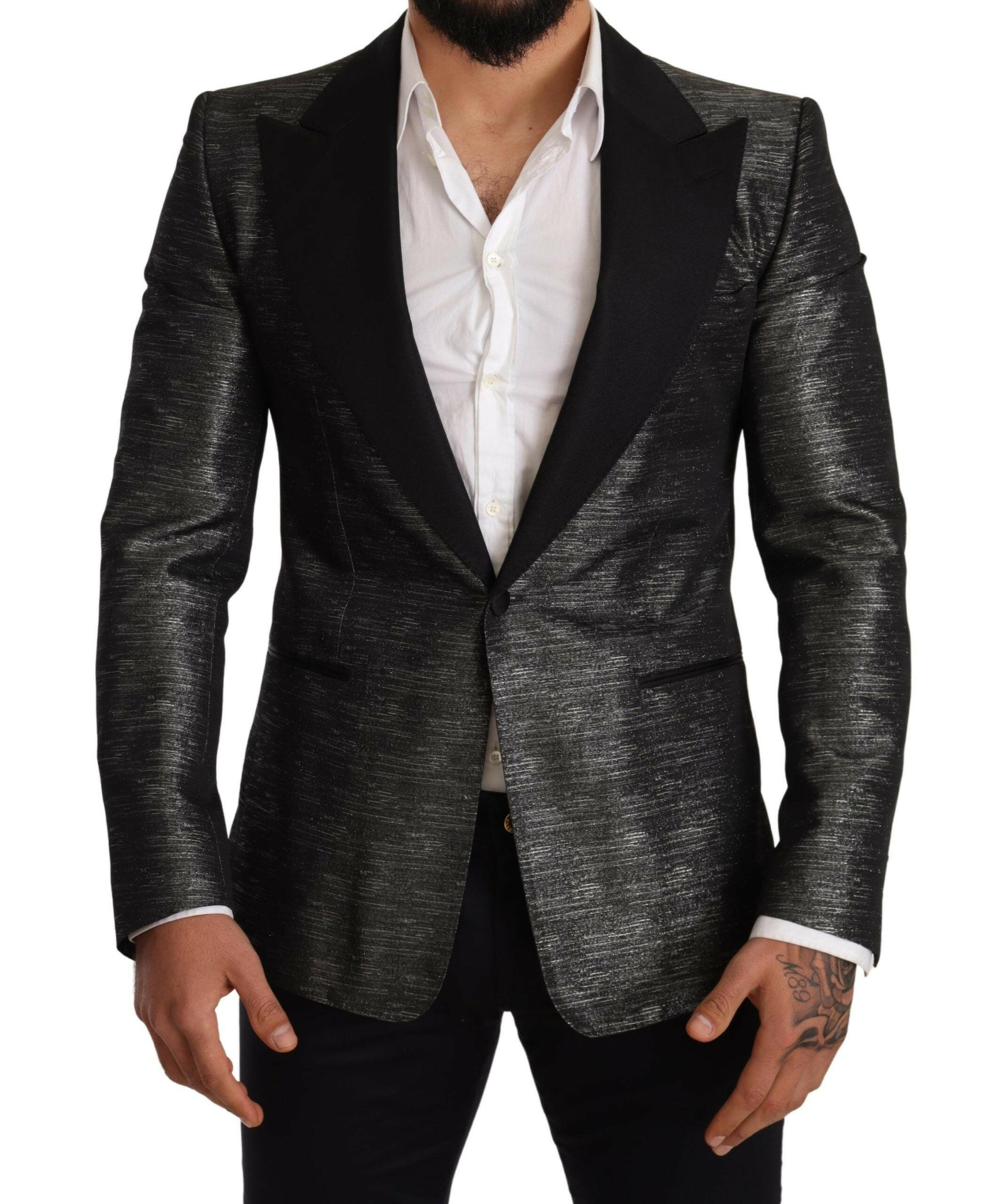 Dolce & Gabbana Gray Metallic Black Slim Tuxedo Blazer -   -  Dolce & Gabbana.