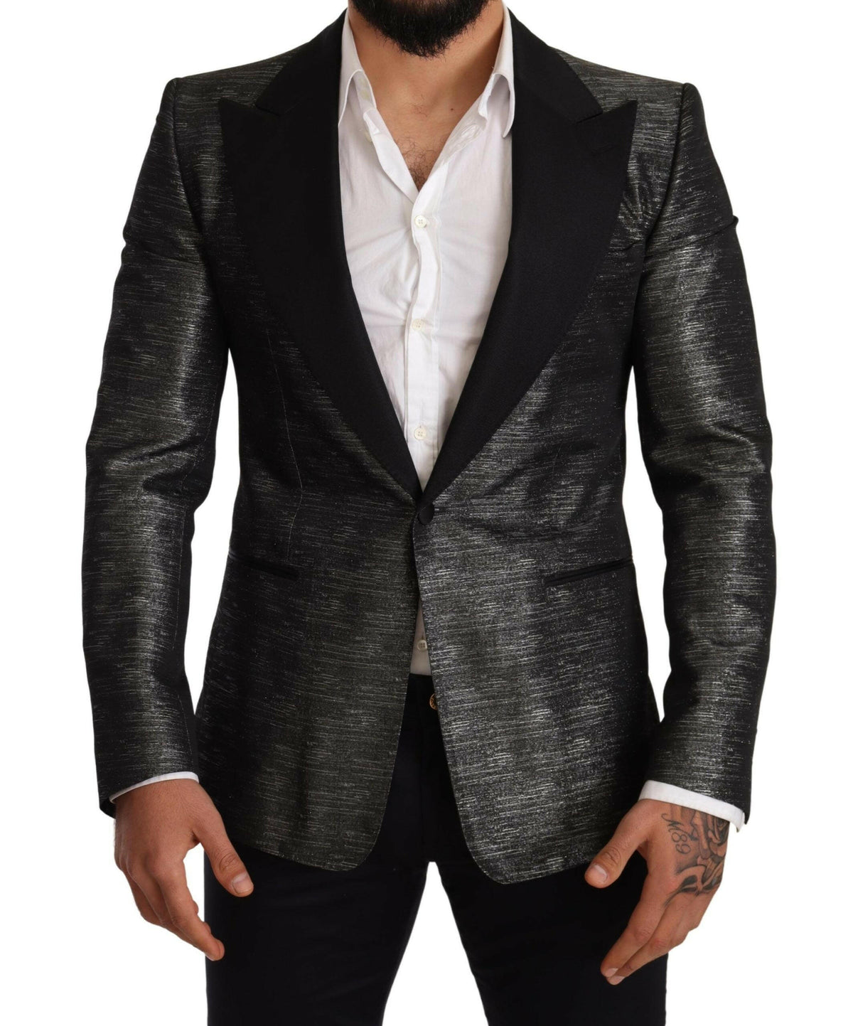 Dolce & Gabbana Gray Metallic Black Slim Tuxedo Blazer -   -  Dolce & Gabbana.