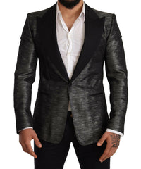 Dolce & Gabbana Gray Metallic Black Slim Tuxedo Blazer -   -  Dolce & Gabbana.