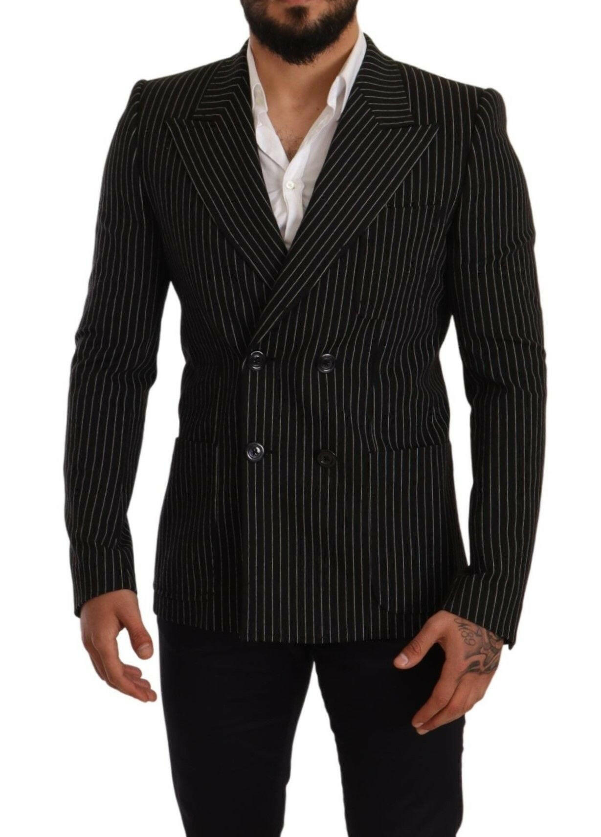 Dolce & Gabbana Black White Striped Slim Fit Coat Blazer -   -  Dolce & Gabbana.