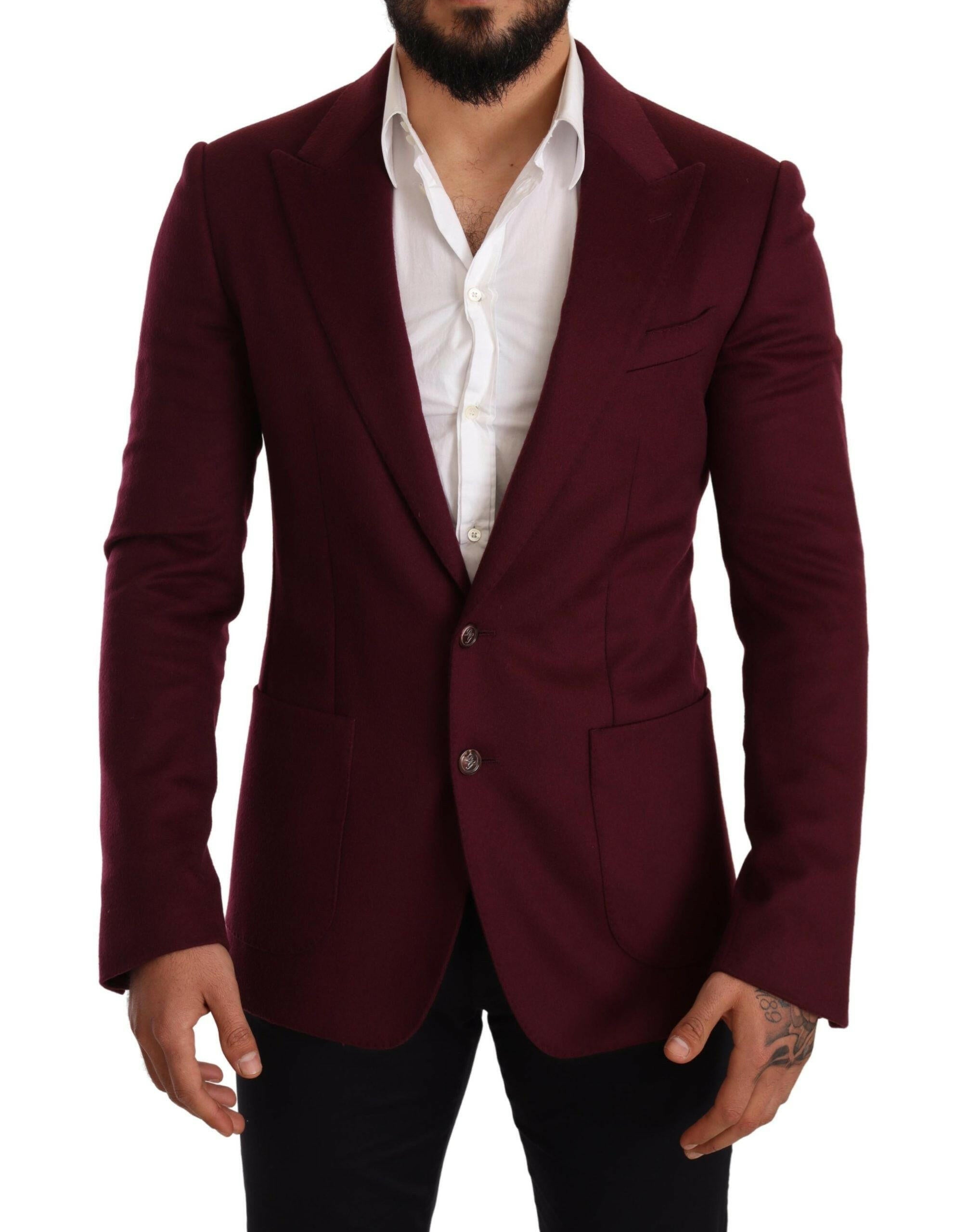 Dolce & Gabbana Maroon Cashmere Slim Fit Coat Jacket Blazer -   -  Dolce & Gabbana.