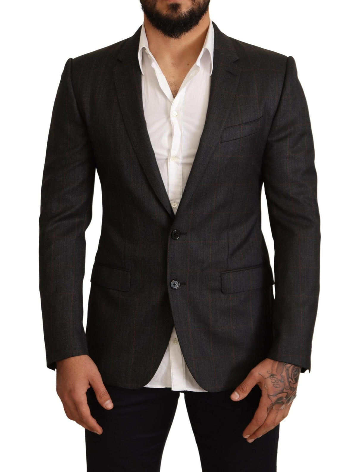Dolce & Gabbana Gray Check Wool Slim Fit Blazer Jacket -   -  Dolce & Gabbana.