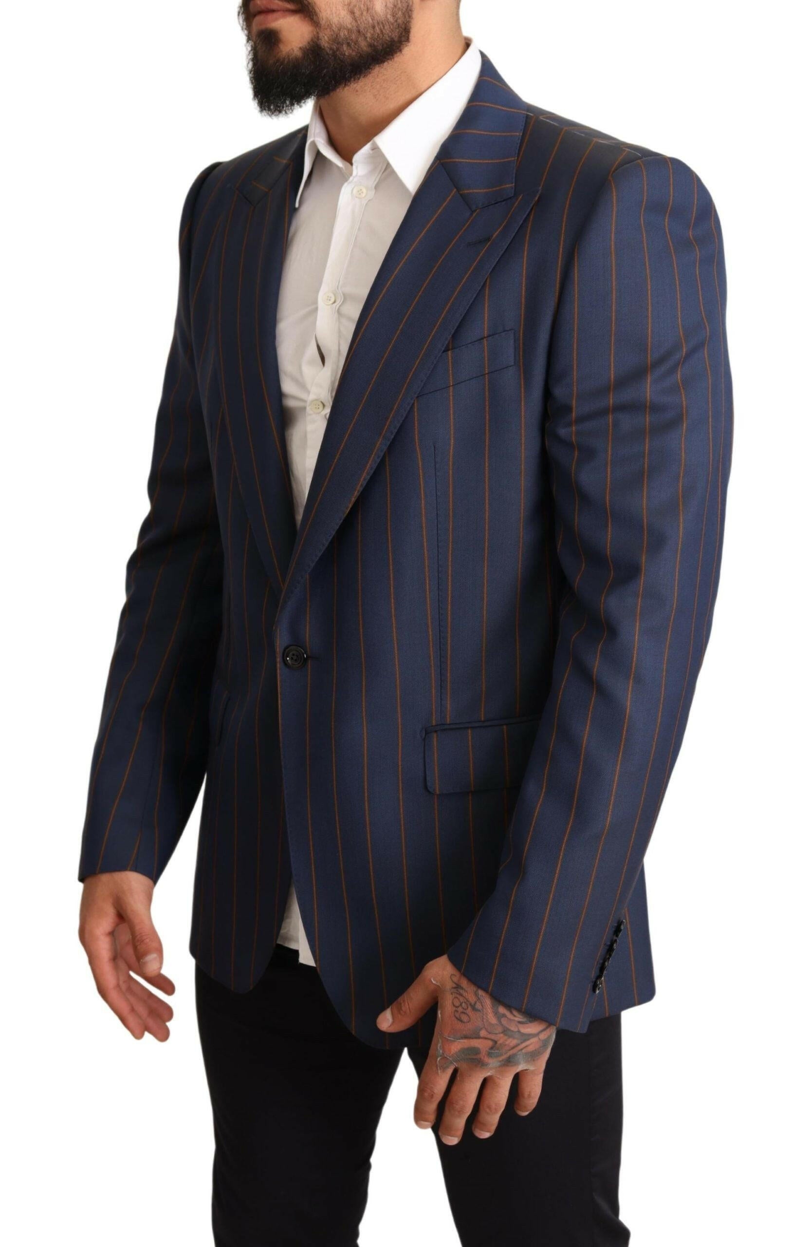 Dolce & Gabbana Blue Striped Wool Slim Fit Blazer Jacket -   -  Dolce & Gabbana. Dolce & Gabbana Blue Striped Wool Slim Fit Blazer Jacket -   -  Dolce & Gabbana.