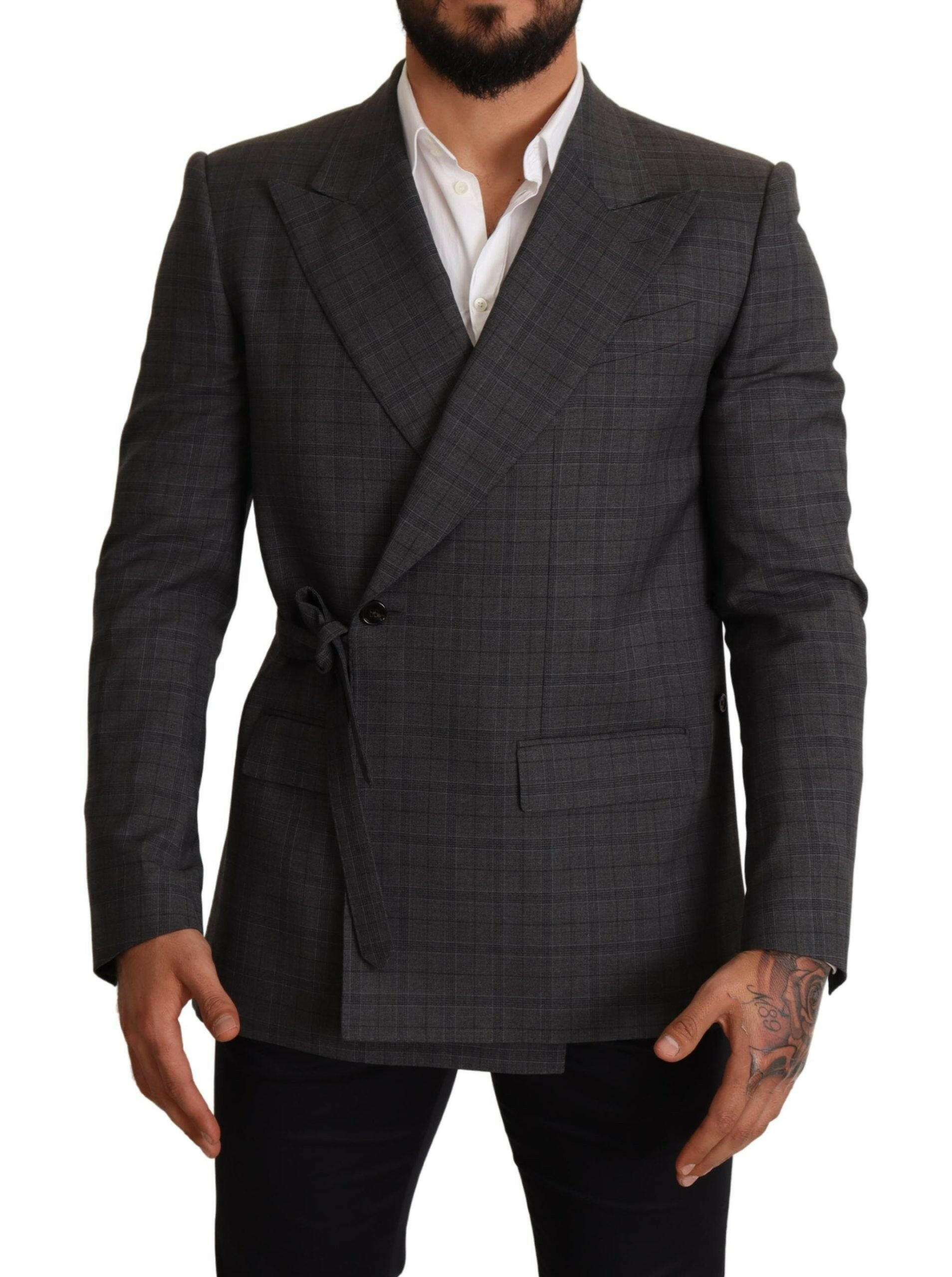 Dolce & Gabbana Gray Check Wool Slim Fit Blazer Jacket -   -  Dolce & Gabbana.