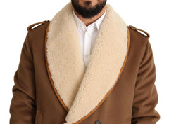 Dolce & Gabbana Brown Double Breasted Shearling Coat Jacket -   -  Dolce & Gabbana.