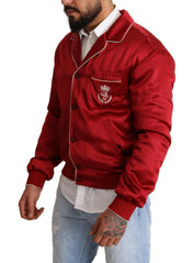 Dolce & Gabbana Red Silk Button DG Logo Bomber Jacket -   -  Dolce & Gabbana.