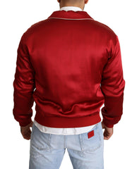 Dolce & Gabbana Red Silk Button DG Logo Bomber Jacket -   -  Dolce & Gabbana.