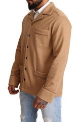 Dolce & Gabbana Brown Cotton Button Collared Coat Jacket -   -  Dolce & Gabbana.