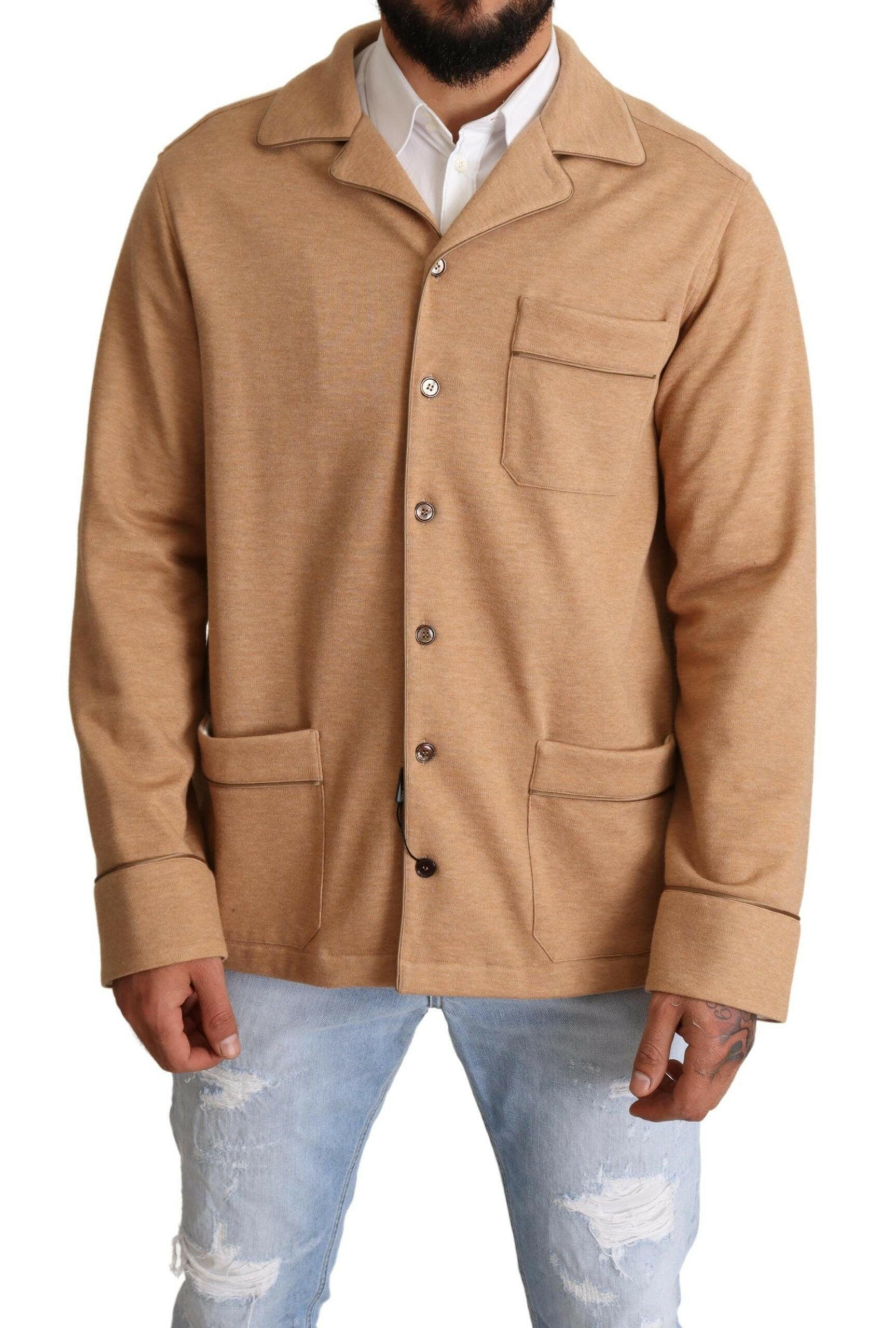 Dolce & Gabbana Brown Cotton Button Collared Coat Jacket -   -  Dolce & Gabbana.