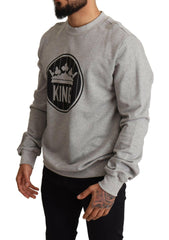 Dolce & Gabbana Gray Crown King Print Cotton Sweater -   -  Dolce & Gabbana.