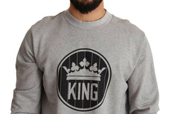 Dolce & Gabbana Gray Crown King Print Cotton Sweater -   -  Dolce & Gabbana.