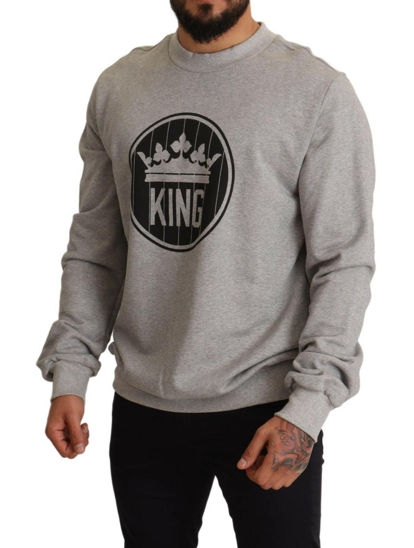 Dolce & Gabbana Gray Crown King Print Cotton Sweater -   -  Dolce & Gabbana. Dolce & Gabbana Gray Crown King Print Cotton Sweater -   -  Dolce & Gabbana.