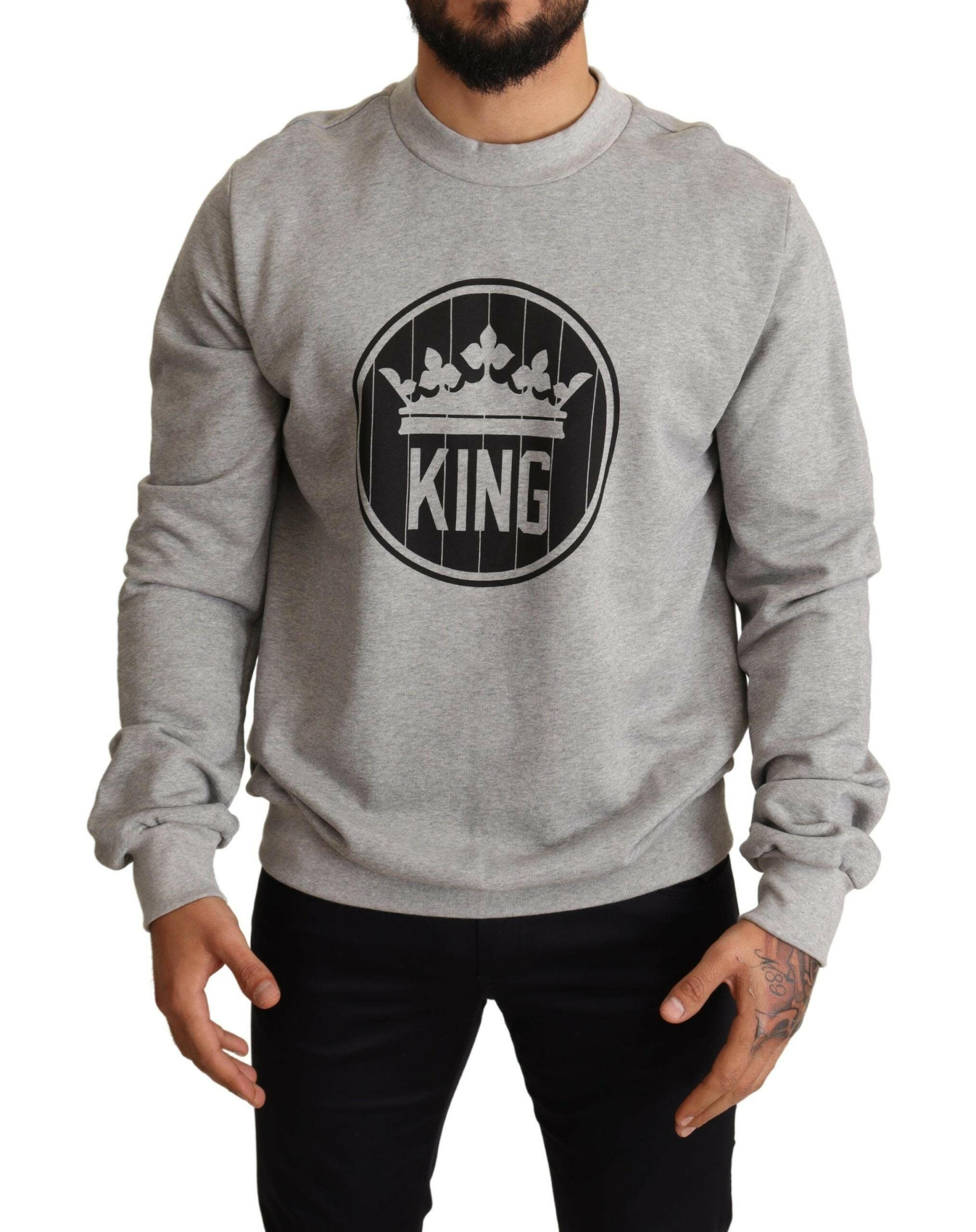 Dolce & Gabbana Gray Crown King Print Cotton Sweater -   -  Dolce & Gabbana.