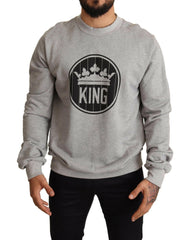 Dolce & Gabbana Gray Crown King Print Cotton Sweater -   -  Dolce & Gabbana.