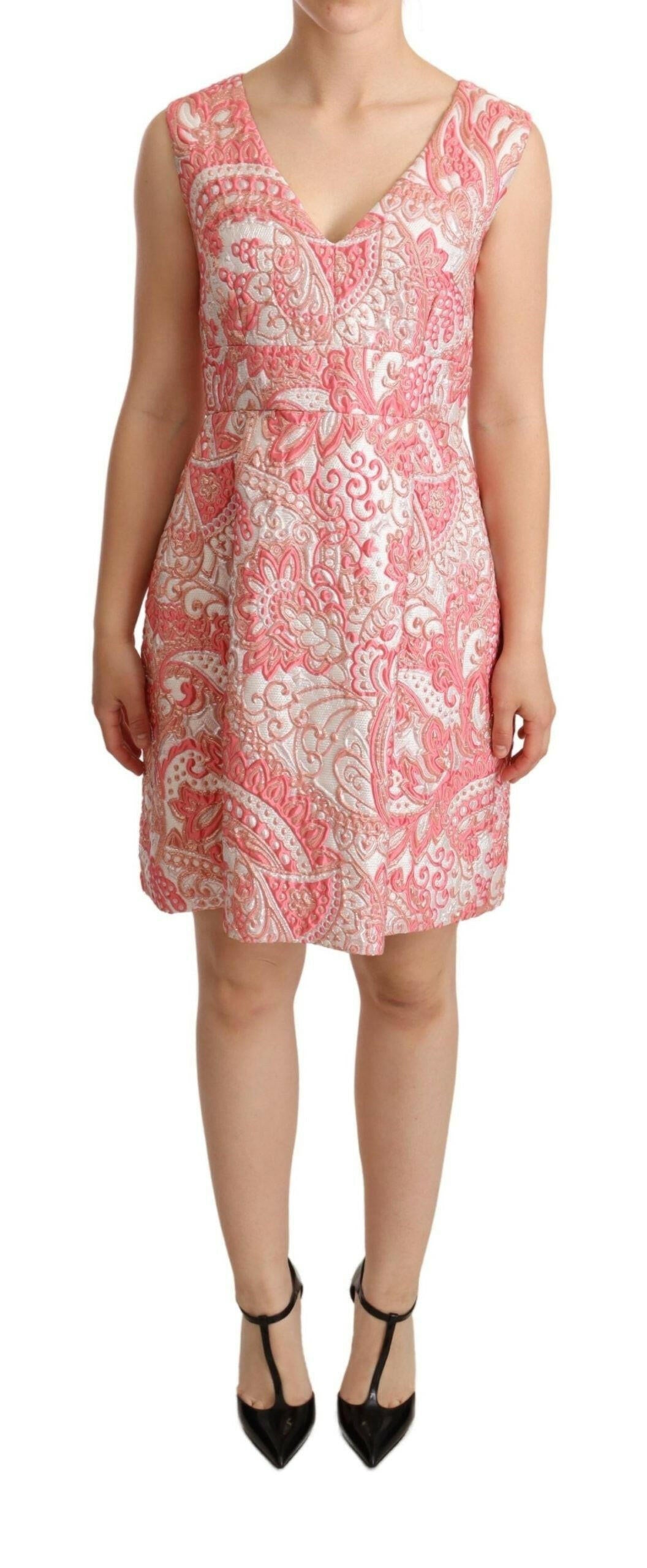 Dolce & Gabbana Pink Floral Jacquard Pleated Sheath Dress -   -  Dolce & Gabbana.