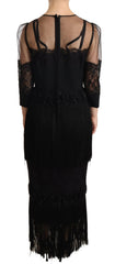 Dolce & Gabbana Black Sheer Floral Lace Crystal Maxi Dress -   -  Dolce & Gabbana.