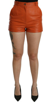 Dolce & Gabbana Orange Leather High Waist Hot Pants Shorts -   -  Dolce & Gabbana.