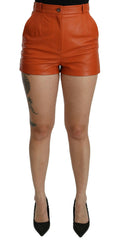 Dolce & Gabbana Orange Leather High Waist Hot Pants Shorts -   -  Dolce & Gabbana.