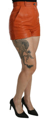 Dolce & Gabbana Orange Leather High Waist Hot Pants Shorts -   -  Dolce & Gabbana.