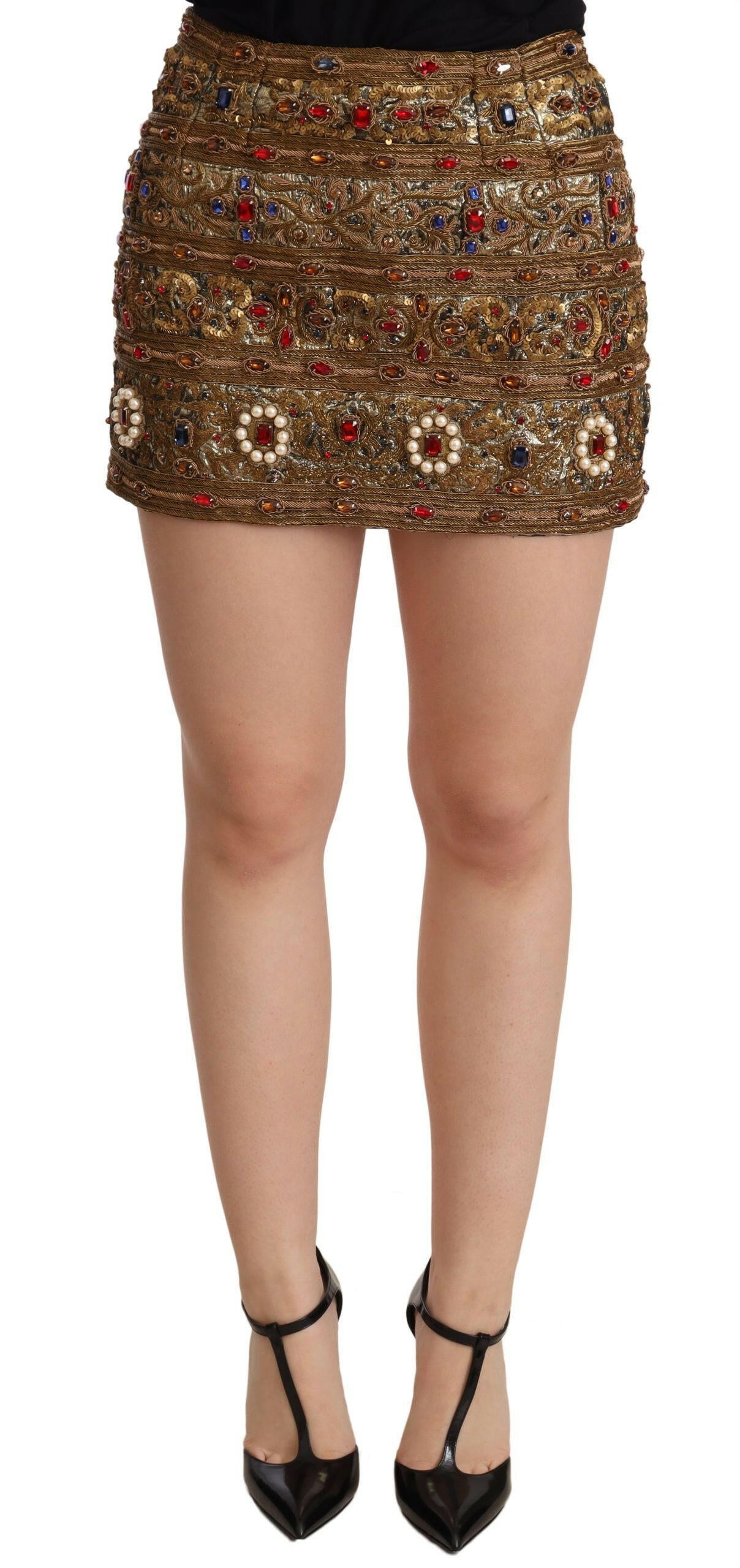 Dolce & Gabbana Gold Crystal Jacquard High Waist Skirt -   -  Dolce & Gabbana.