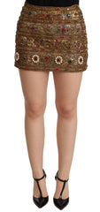 Dolce & Gabbana Gold Crystal Jacquard High Waist Skirt -   -  Dolce & Gabbana.
