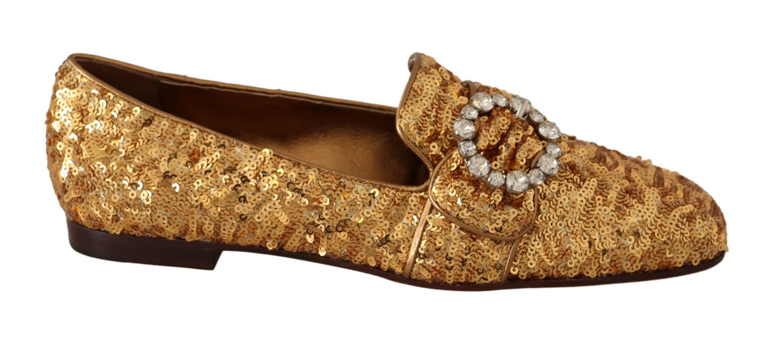 Dolce & Gabbana Gold Sequin Crystal Flat Women Loafers Shoes -   -  Dolce & Gabbana.