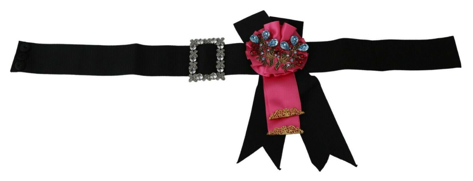 Dolce & Gabbana Black Pink Flower Brooch Crystals Cotton Belt -   -  Dolce & Gabbana. Dolce & Gabbana Black Pink Flower Brooch Crystals Cotton Belt -   -  Dolce & Gabbana.