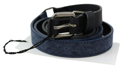 Costume National Black Blue Leather Silver Logo Belt -   -  Costume National.