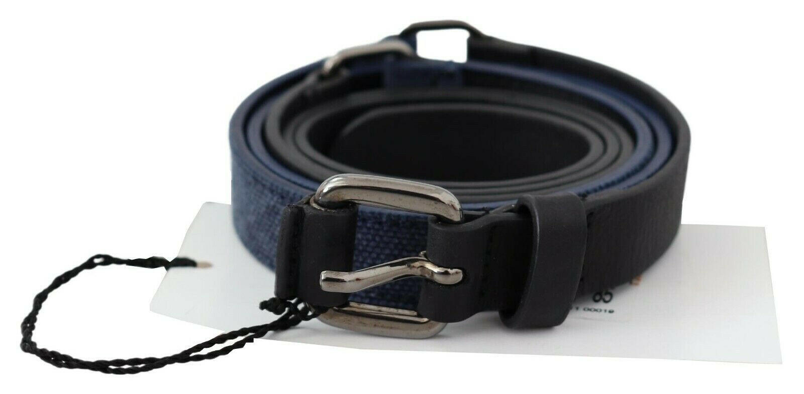 Costume National Black Blue Leather Silver Logo Belt -   -  Costume National.