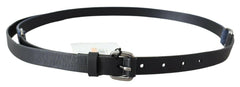 Costume National Black Blue Leather Silver Logo Belt -   -  Costume National.