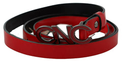 Costume National Red Black Reversible Leather Logo Buckle Belt -   -  Costume National.