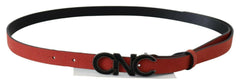 Costume National Red Black Leather Black Logo Buckle Blood Belt -   -  Costume National.
