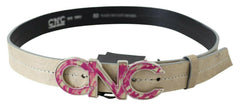 Costume National Beige Leather Pink Letter Logo Buckle Belt -   -  Costume National.
