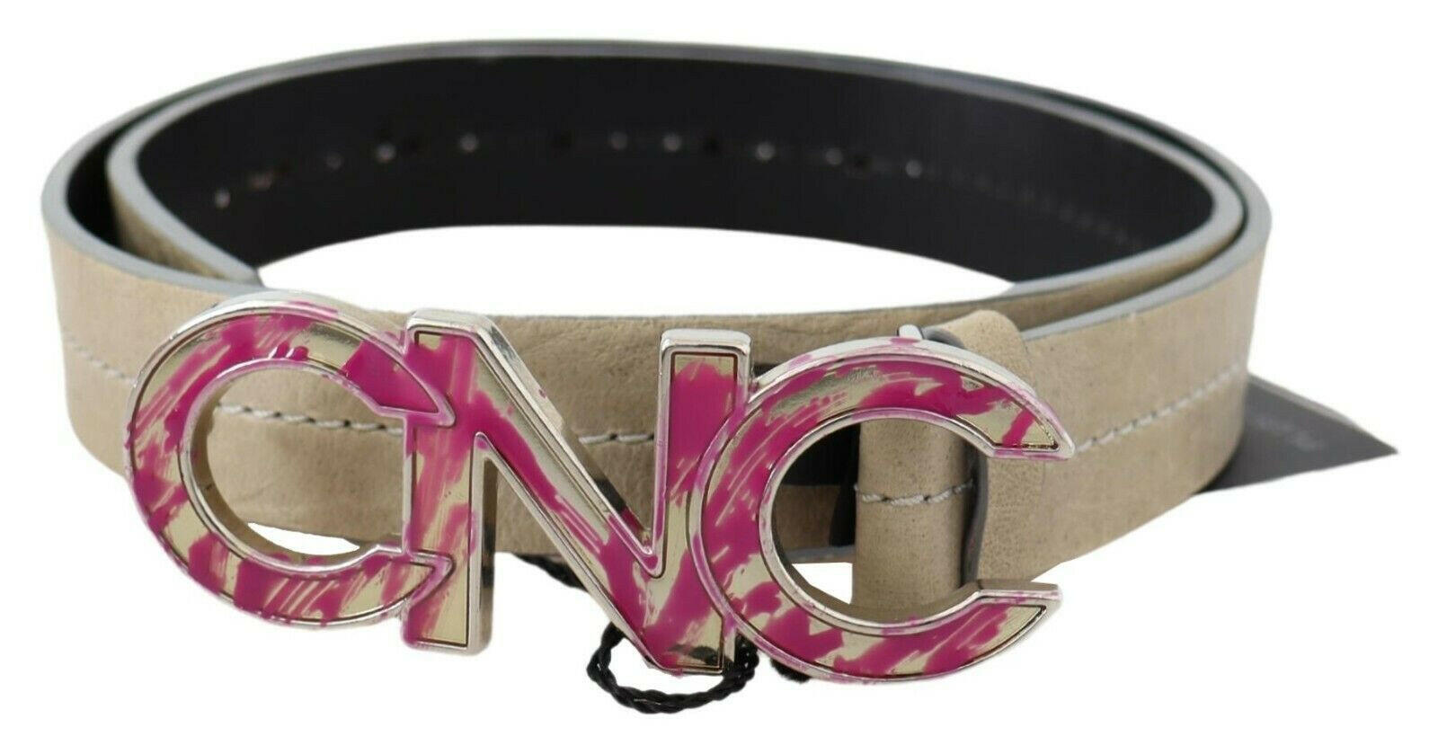Costume National Beige Leather Pink Letter Logo Buckle Belt -   -  Costume National.